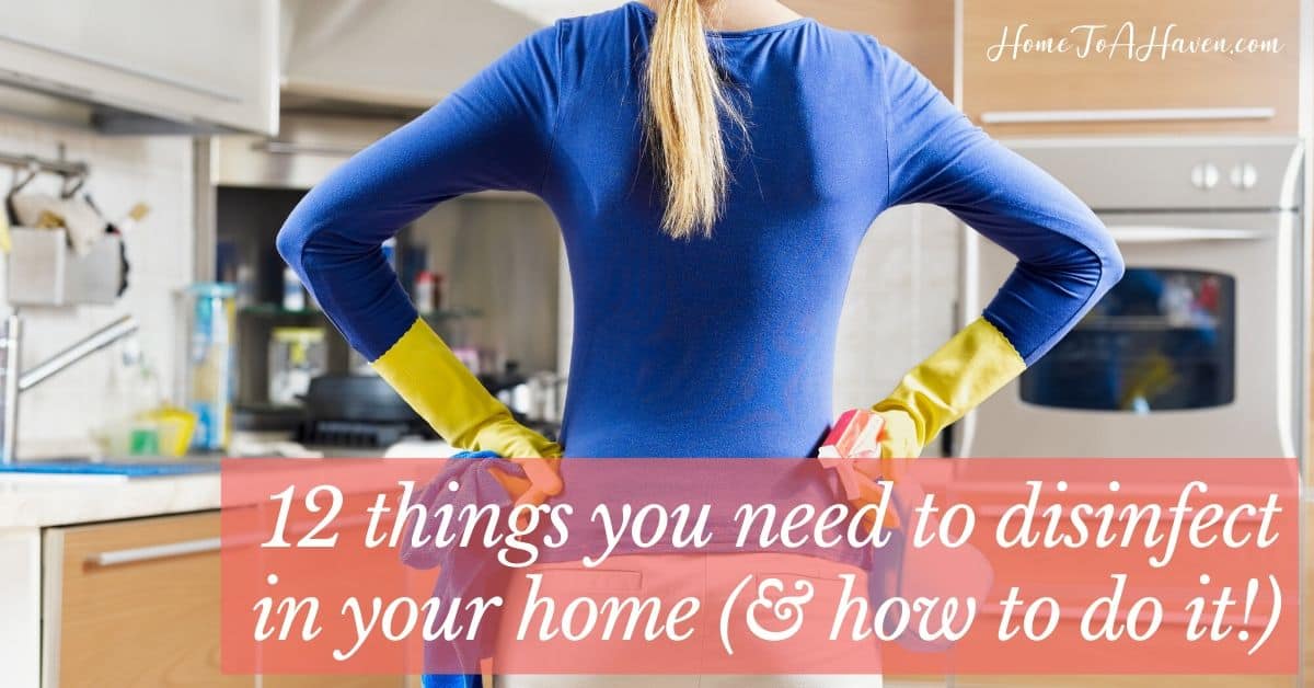 Woman stands ready to clean kitchen